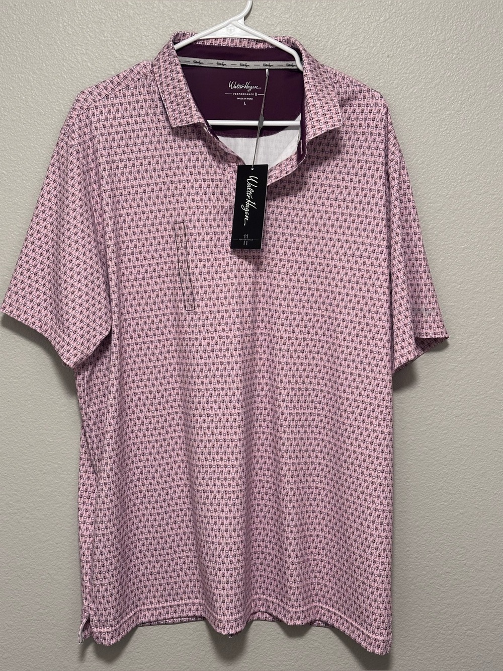 Walter Hagen Men's Short Sleeve Polo - Light Pink Pattern